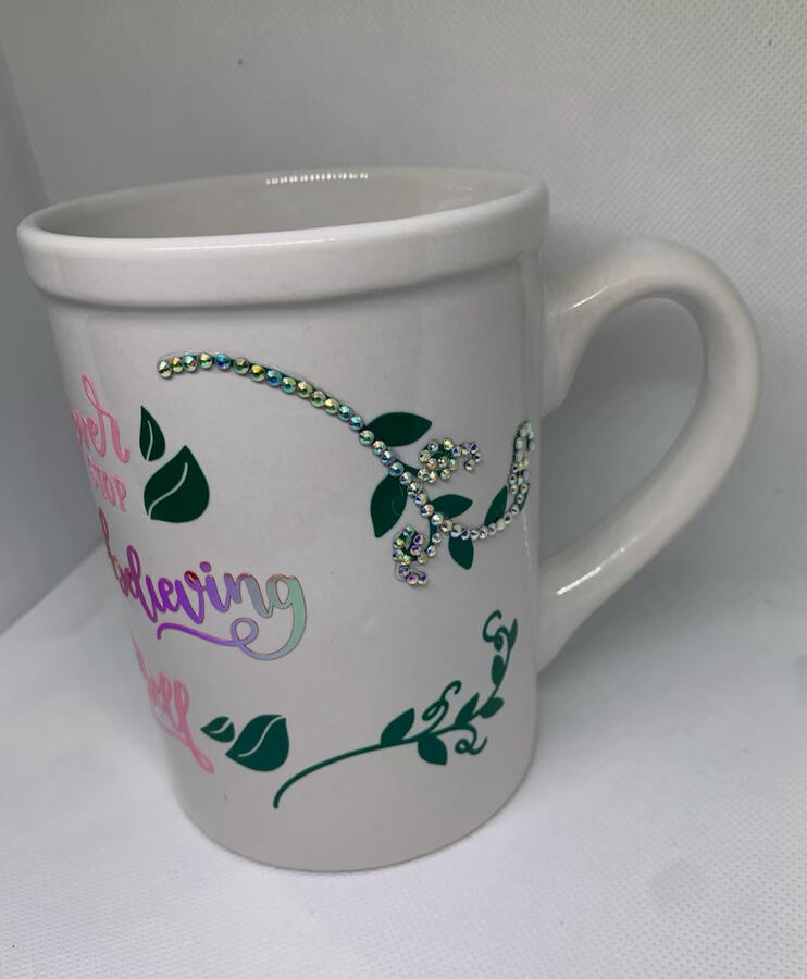 White Floral Rhinestone Mug