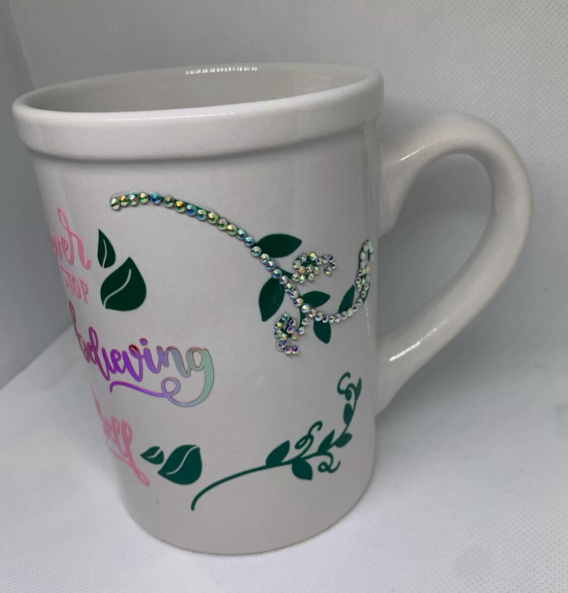White Floral Rhinestone Mug
